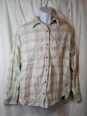 Levi's SilverTab Cream Coastal Plaid Button Shirt Cabincore Western Large Casual